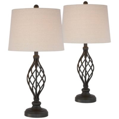Annie Modern Industrial Table Lamps 28" Tall Set of 2 Bronze Iron Cream Tapered Drum Shade for Bedroom Living Room Nightstand