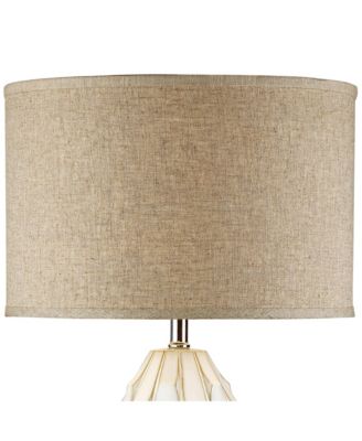 Cosgrove Mid Century Modern Coastal Table Lamp 32.75" Tall Ceramic White Handcrafted Beige Fabric Drum Shade Decor for Living Room Bedroom House Bedside Home (Colors May Vary) - Possini Euro Design