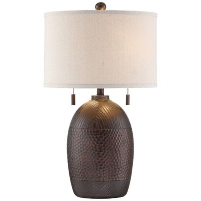 Byron Rustic Table Lamp 27 1/2" Tall Hammered Textured Bronze White Drum Shade for Bedroom Living Room Bedside Nightstand Office