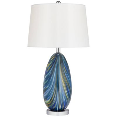 Pablo Modern Table Lamp 27" Tall Blue Art Glass White Tapered Drum Shade for Bedroom Living Room Bedside Nightstand Office Family