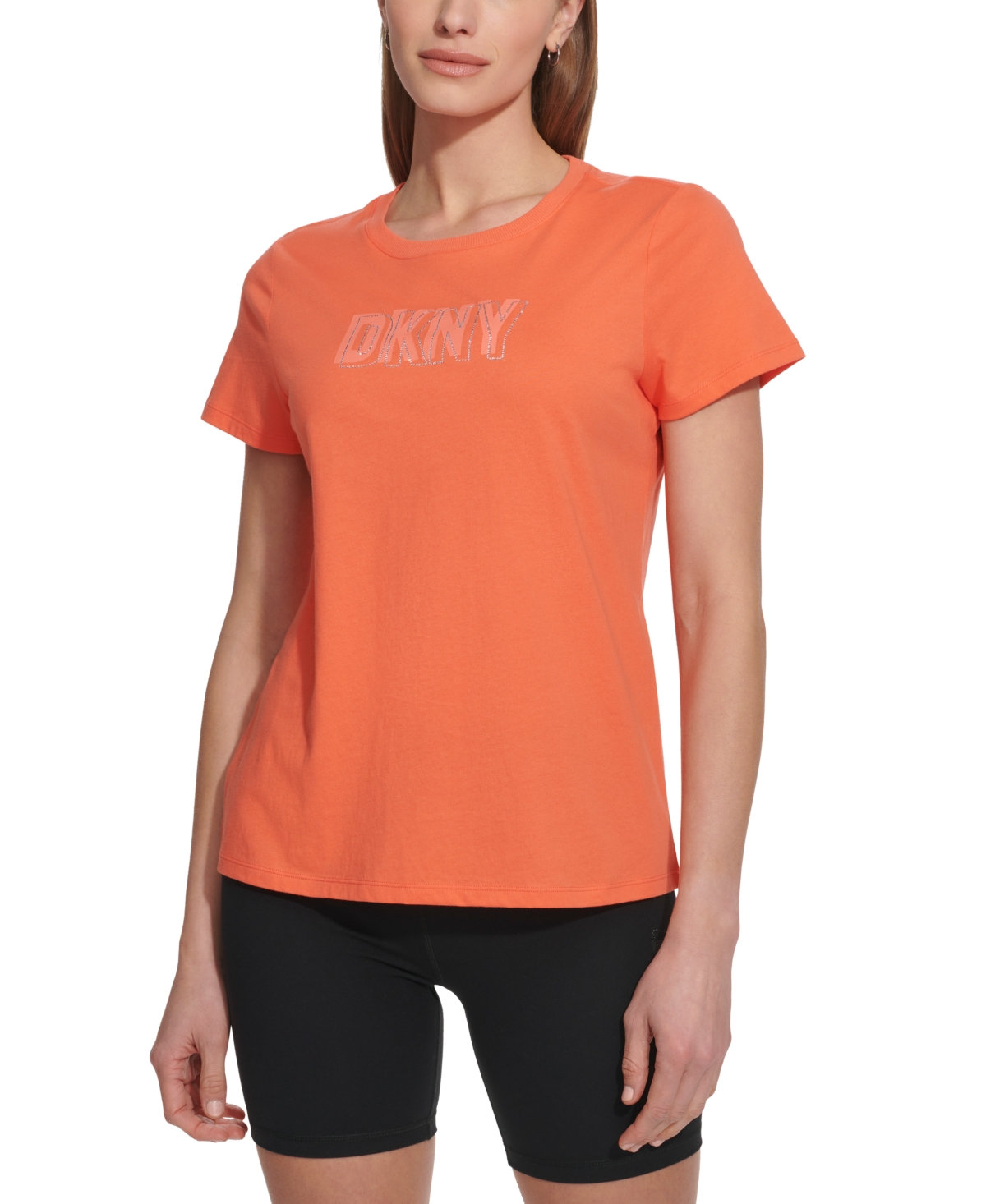 Dkny Sport Women's Cotton Embellished-logo T-shirt In Hot Coral