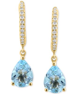 EFFY&reg; Aquamarine (1-7/8 ct.t.w.) & Diamond (1/10 ct. t.w.) Dangle Hoop Earrings in 14k Gold