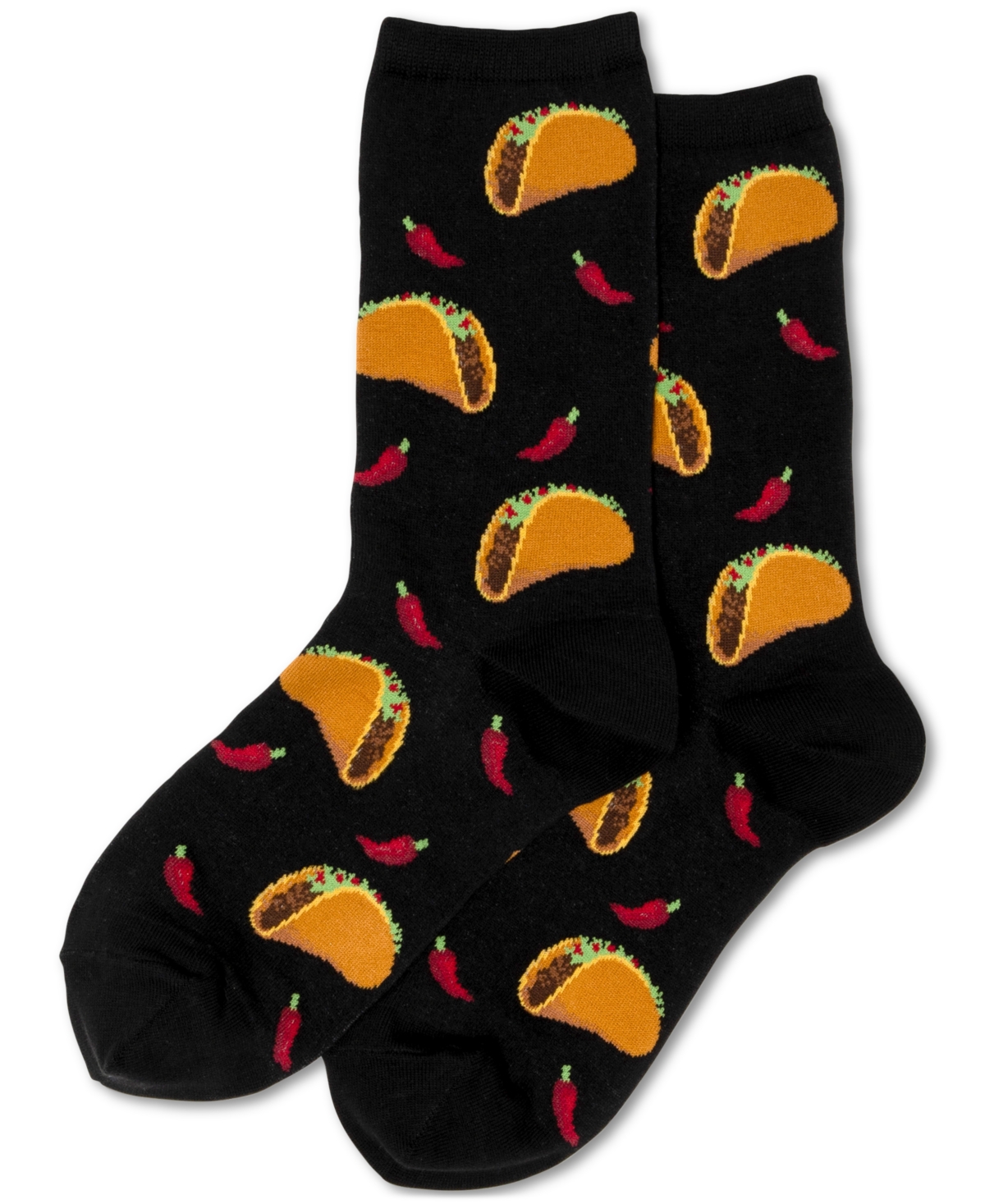 Women's Tacos Printed Cushioned Crew Socks - Black