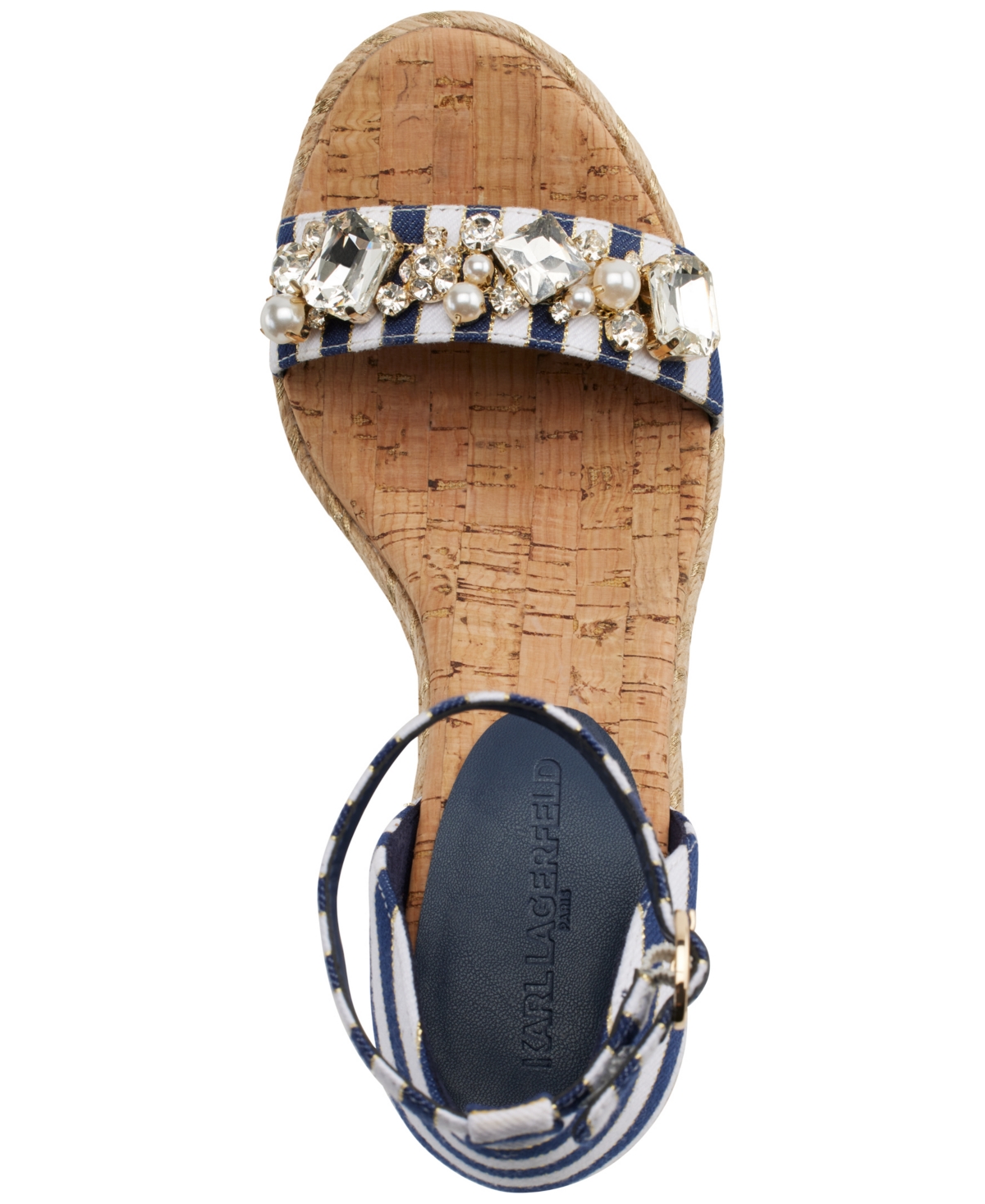 Shop Karl Lagerfeld Catalyna Embellished Wedge Espadrille Sandals In Denim Blue
