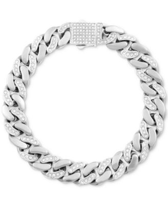 Men's Crystal Curb Link Bracelet in Stainless Steel & Gold-Tone Ion-Plate