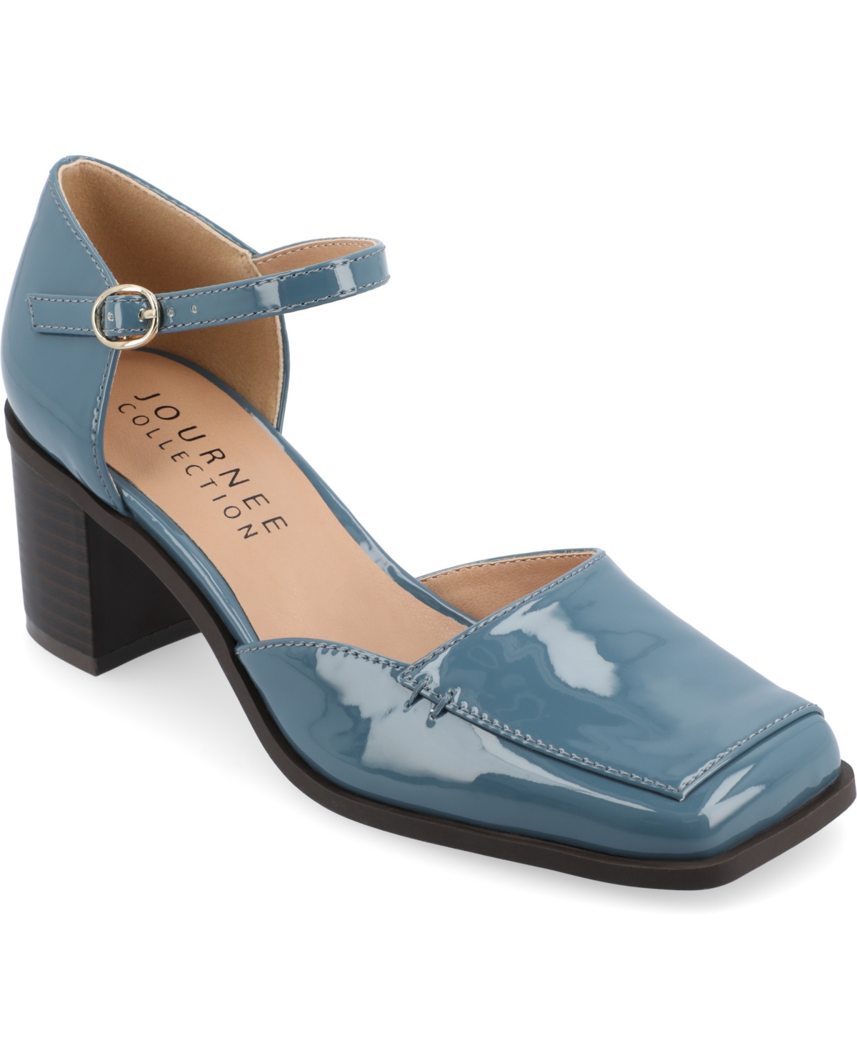Journee Collection Women's Evangeline Buckle Strap Square Toe Block Heel Pumps