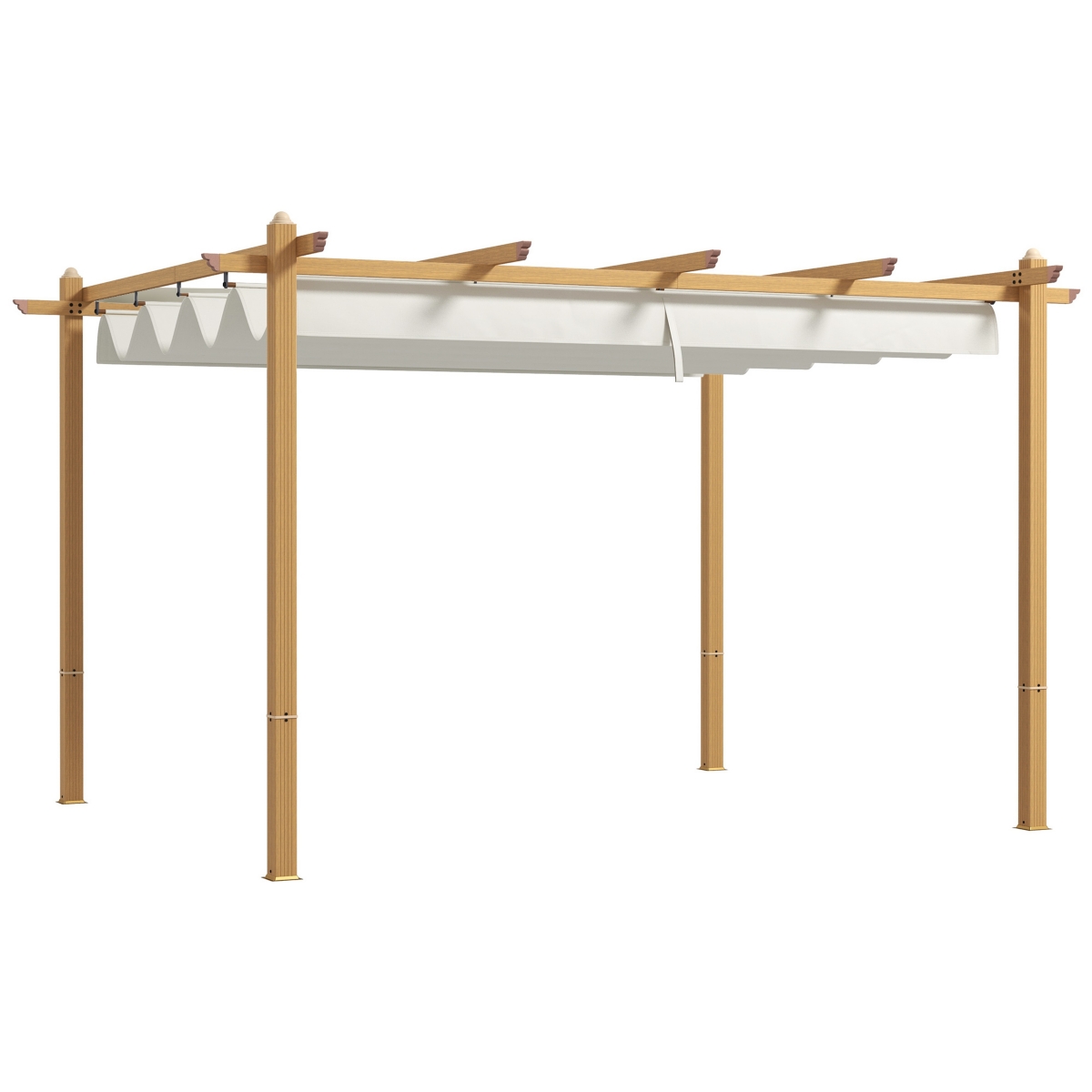 Outsunny 10'x10' Retractable Pergola with Wood Grain Aluminum Frame,