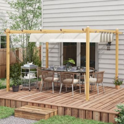 10'x12' Retractable Pergola with Wood Grain Aluminum Frame,