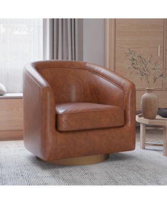 Wyn Upholstered Club Style Barrel Chair With Sloped Armrests And 360 Degree Swivel Base In A Vinyl Wrap