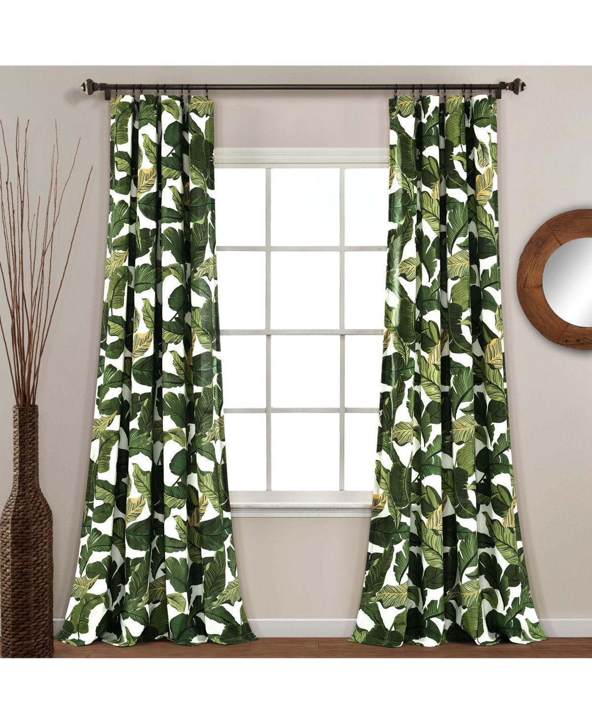 Tropical Paradise Window Curtain Panels - Green