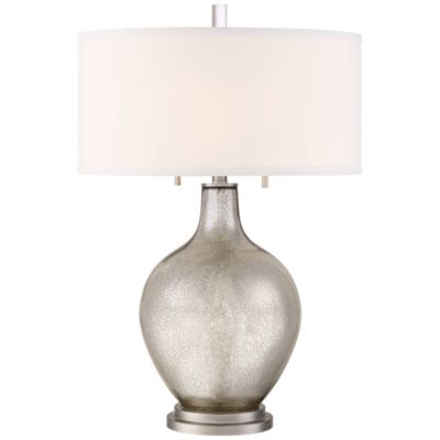 Louie 28 1/2" Tall Modern Luxe End Table Lamp Silver Mercury Glass Single White Shade Living Room Bedroom