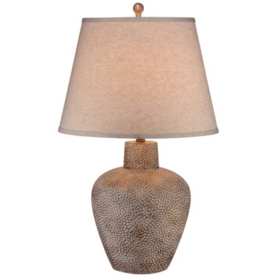 Bentley Rustic Farmhouse Table Lamp 29" Tall Brown Leaf Textured Hammered Pot Off White Empire Shade for Bedroom Living Room House Home