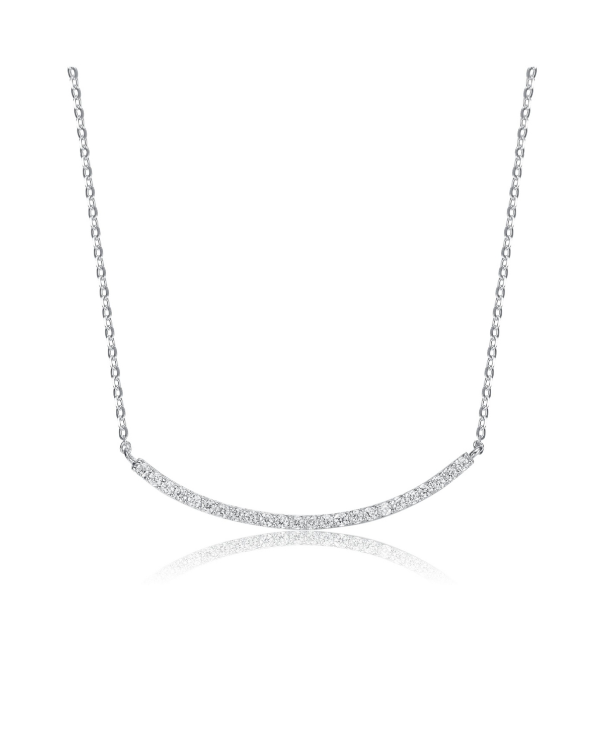 Classic Sterling Silver White Gold Plated with Cubic Zirconia Curved Bar Wedding Necklace - Silver