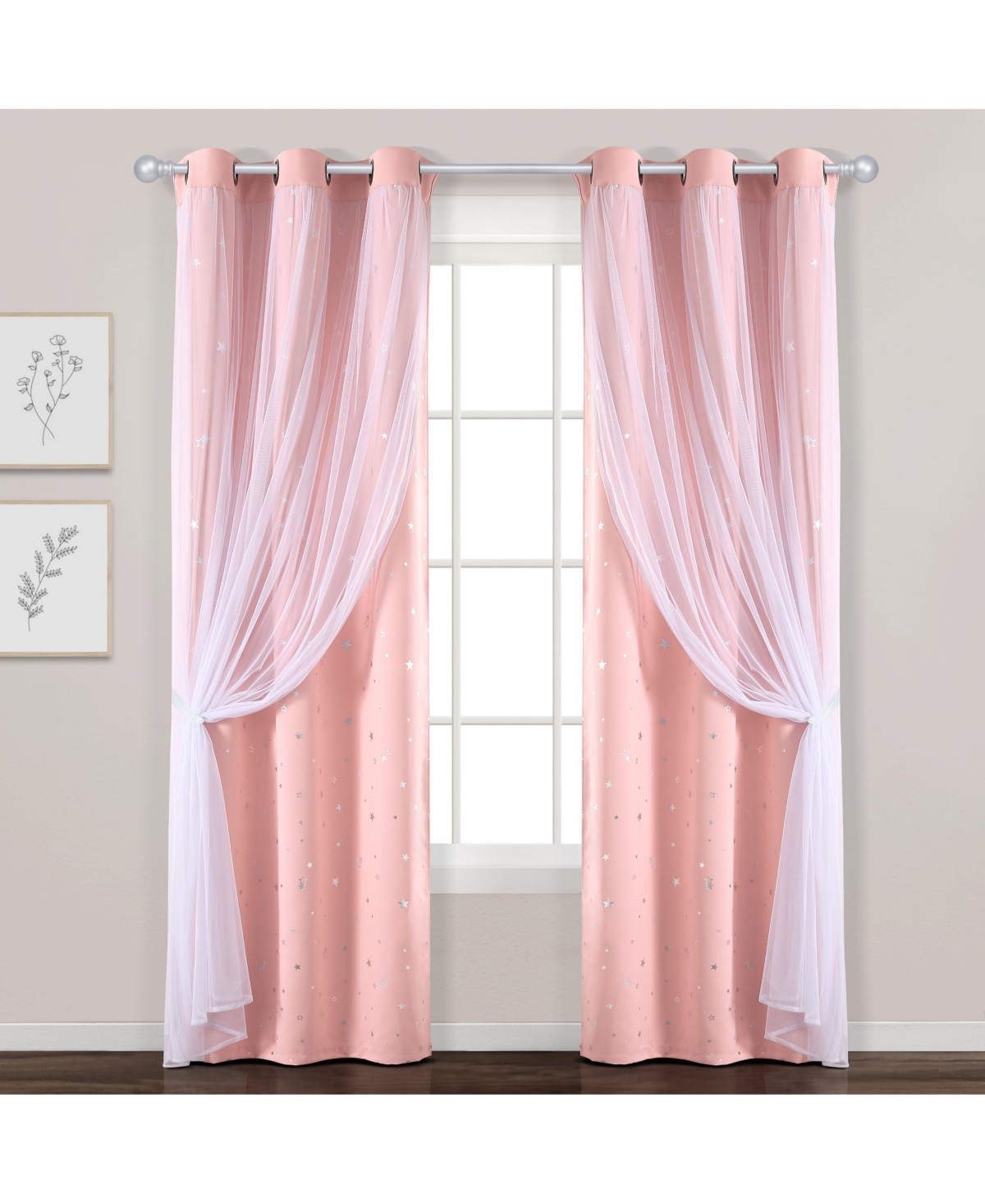 Lush Decor Star Sheer Insulated Grommet Blackout Window Curtain Panels In Pink