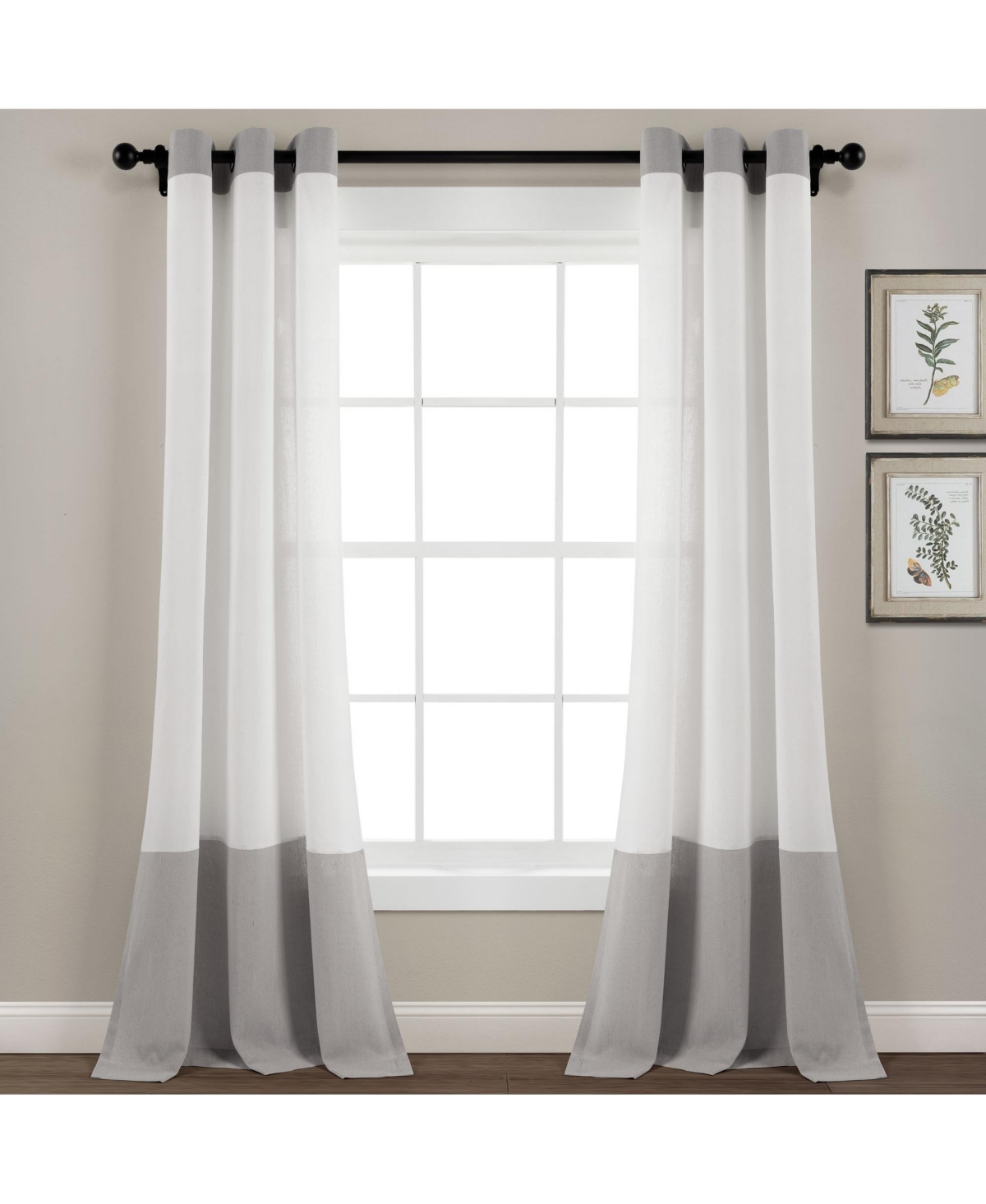 Lush Decor Faux Linen Grommet Color Block Window Curtain Panel In Gray