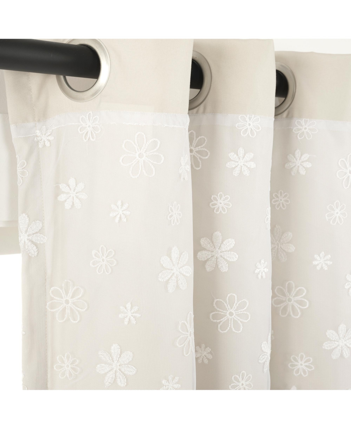 Dylin Flower Embroidery Window Curtain Panel - Light gray