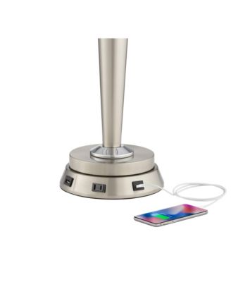 1 3/4" High Lamp Base Universal Charging USB-Outlet Workstation Silver Nickel Finish Metal Living Room Charging