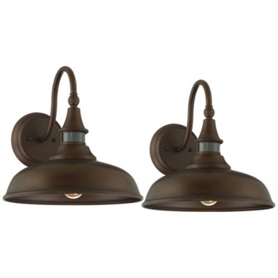 Gough Rustic Industrial Farmhouse Outdoor Barn Light Fixtures Set of 2 Bronze Dusk To Dawn Motion Sensor Dark Sky 12 1/2" for Exterior House Porch Patio Outside Deck Garage Yard - John Timberland