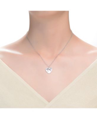 Chic White Gold Plated Tie Ribbon on Heart Shaped Pendant