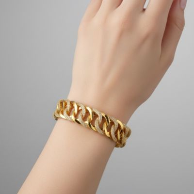 14k Gold Plated with Cubic Zirconia Interlocking Slinky Link Chain Bracelet