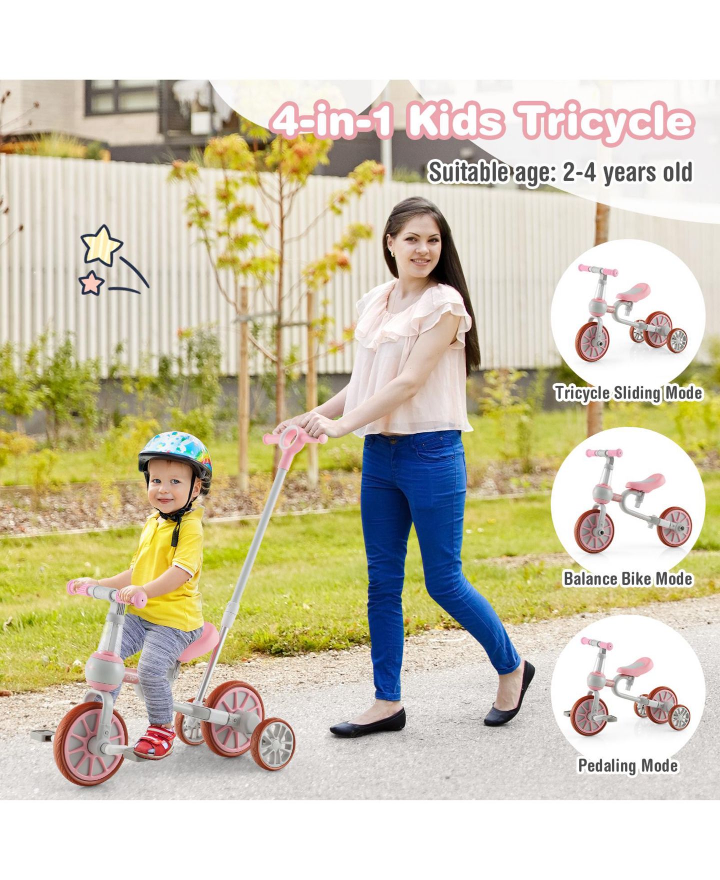 Детская игрушка SUGIFT 4-in-1 Kids Trike Bike with Adjustable Parent Push Handle, Up to 66 lbs, Ages 2+ — фото 9