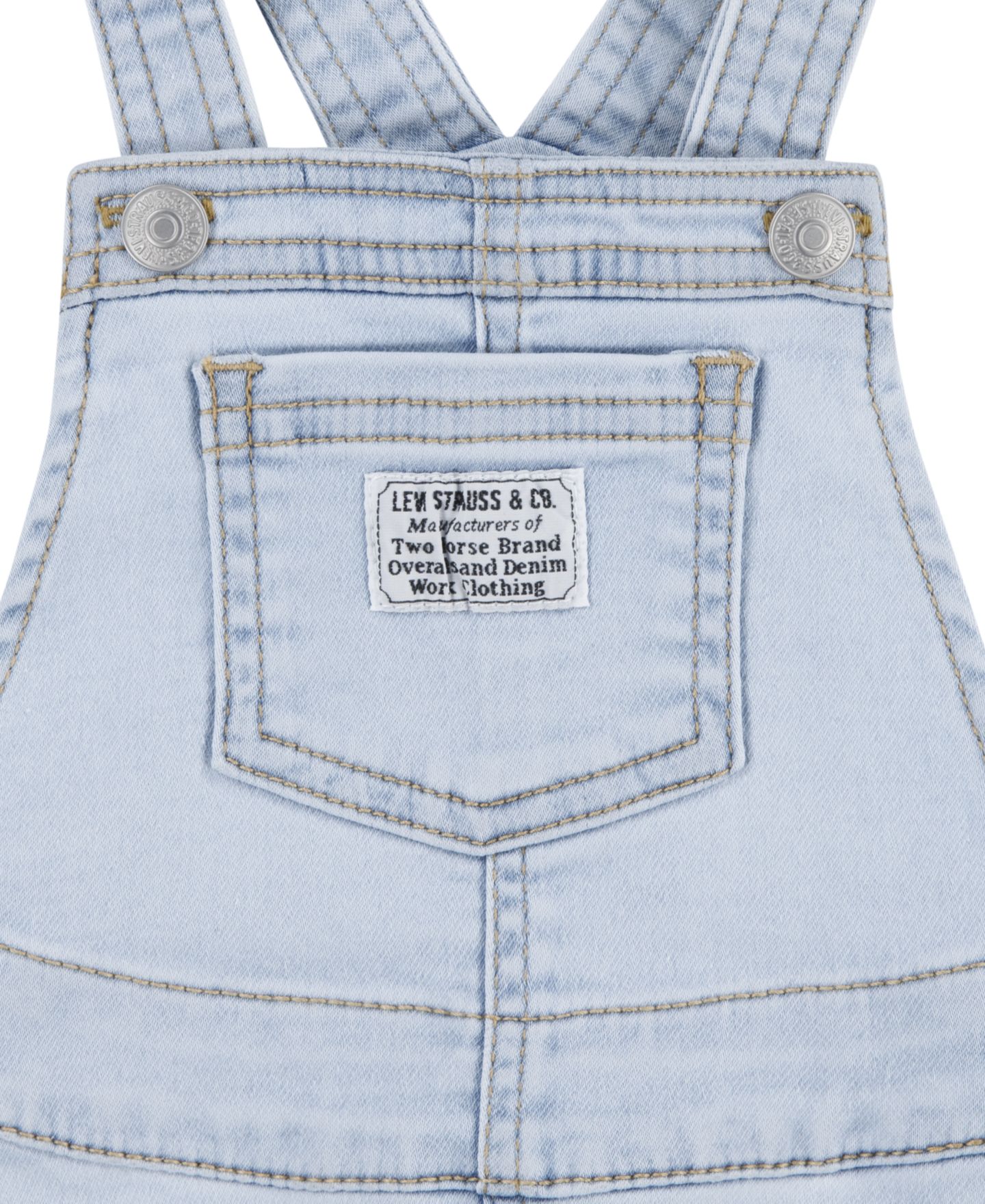 Детский джинсовый полукомбинезон Levi's без рукавов с шортами, для девочки, цвет: Светлый джинсовый — фото 3