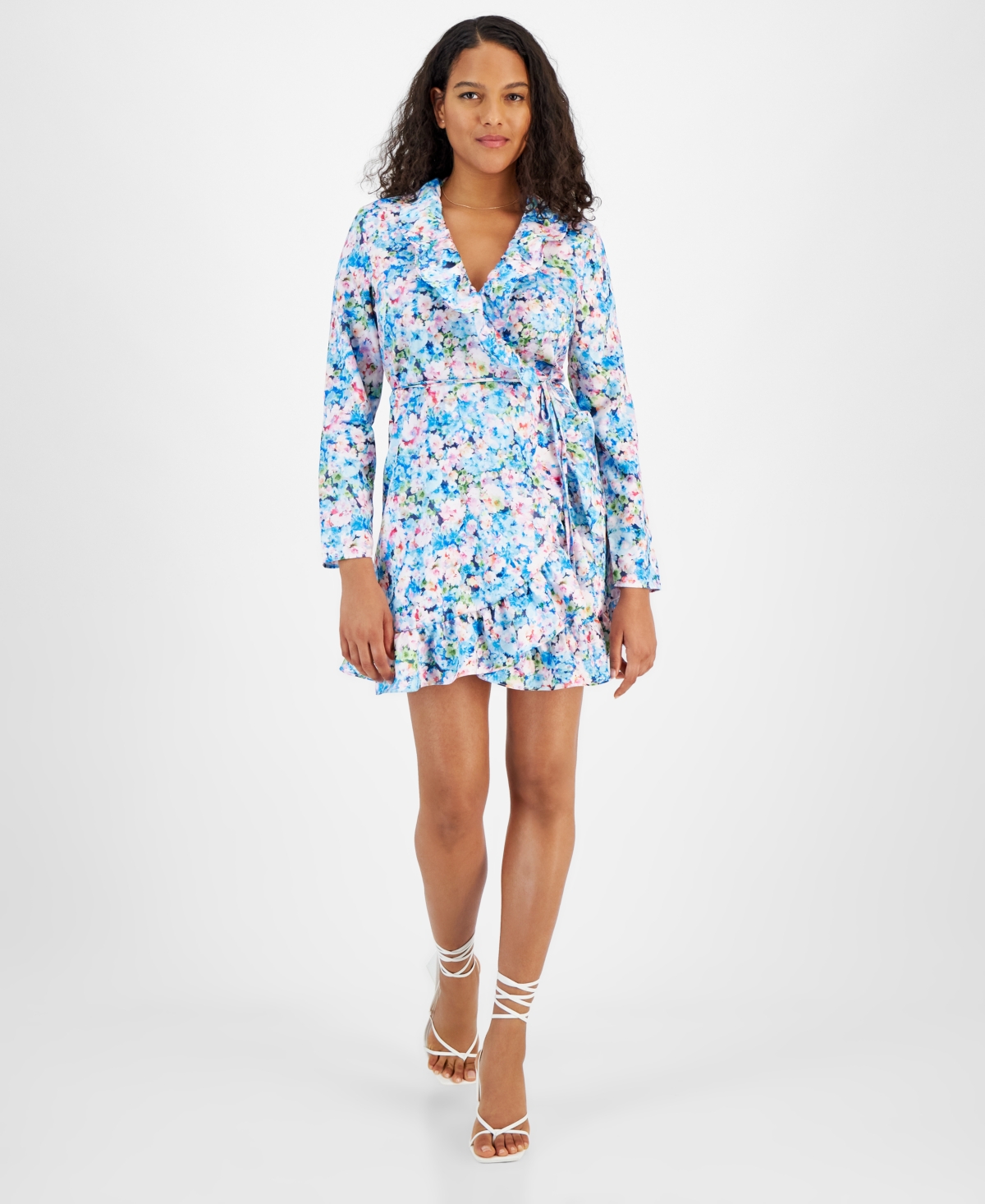 Bar Iii Petite Floral-print Ruffled Tie-waist Wrap Dress, Created For Macy's In Lana Floral