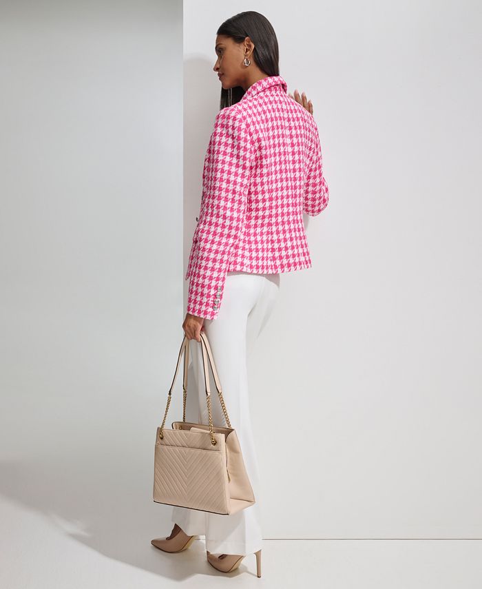 Autumn Women'S Houndstooth Tweed 2 Piece Sets Of Sexy Long-Sleeved Round Neck Button Coat + Short Pencil Skirt Party Suits