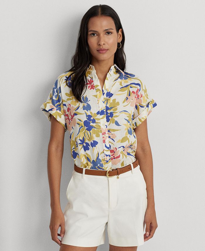 Lauren Ralph Lauren Women's Relaxed Fit Floral Short Sleeve Shirt, XS