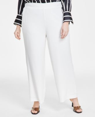 Vince Camuto Plus Size Flat Front Elastic Waist Wide-Leg Pants