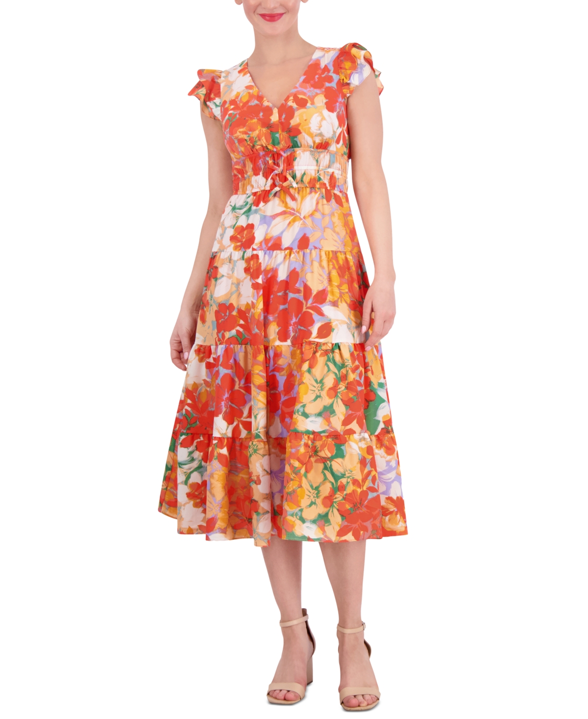 Shop Vince Camuto Women's Floral-print Tiered Midi Dress In Multi