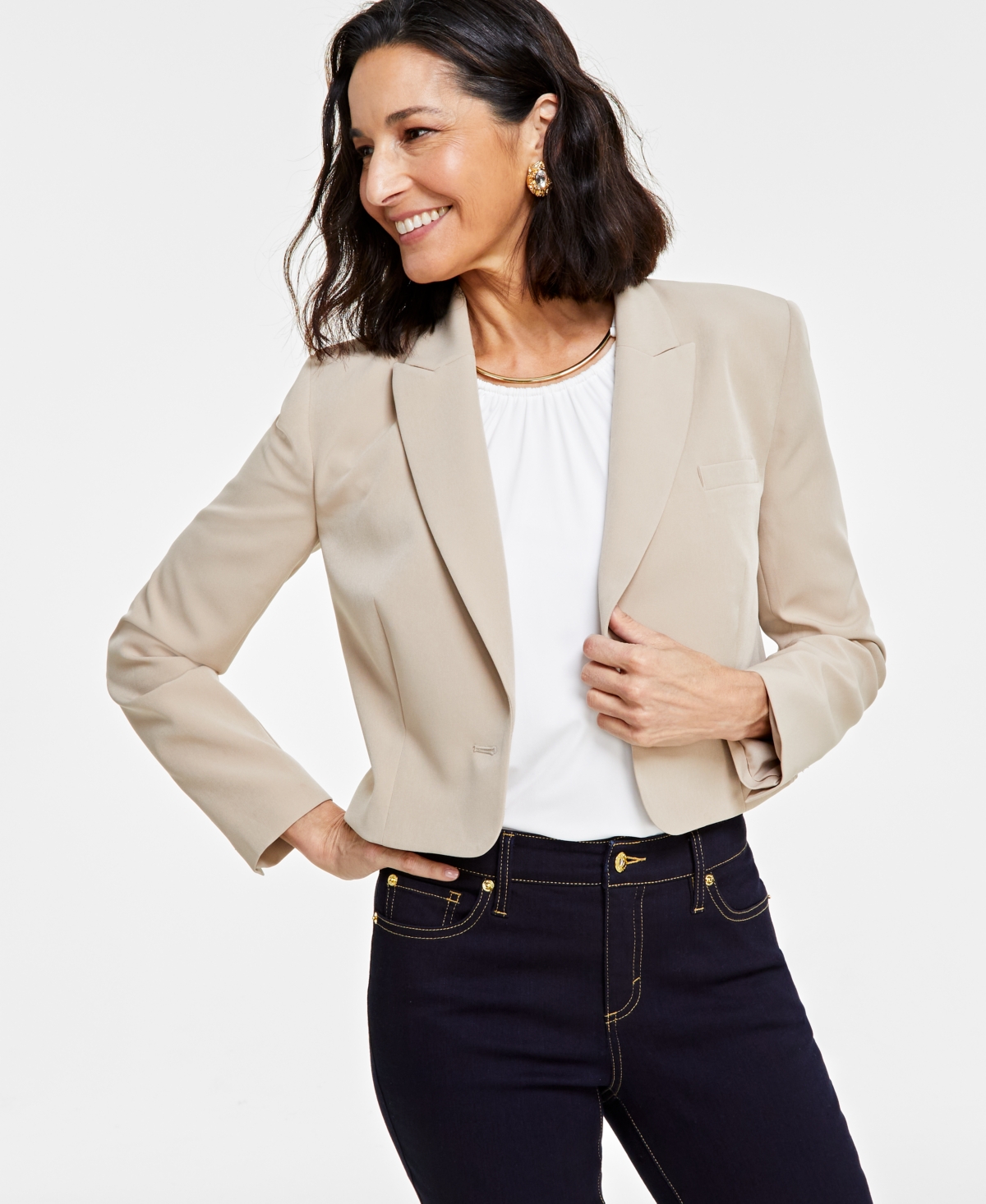 Inc International Concepts Women's Cropped Single-button Blazer, Created For Macy's In Toasted Twine