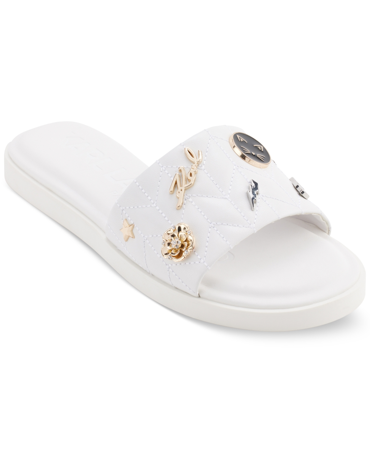 Karl Lagerfeld Carenza Flat Slide Sandals In Brt White