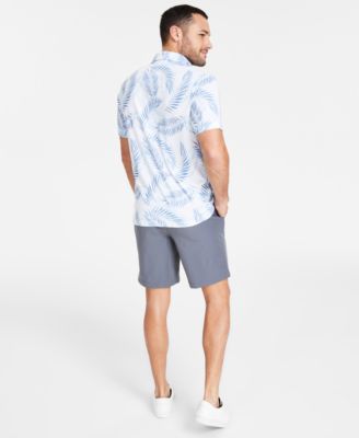 Shop Club Room Mens Leaf Print Short Sleeve Tech Polo Shirt Stretch Cotton Shorts Created For Macys In Bright White