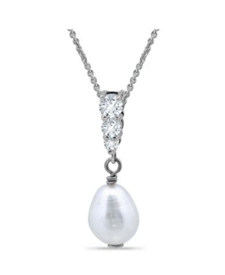 White Cultured Pearl and Cubic Zirconia Pendant Necklace
