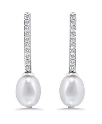 White Cultured Pearl and Cubic Zirconia Bar Drop Earring