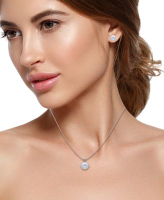 Shell Pearl Pendant and Freshwater Shell Pearl Stud Necklace and Earring Set