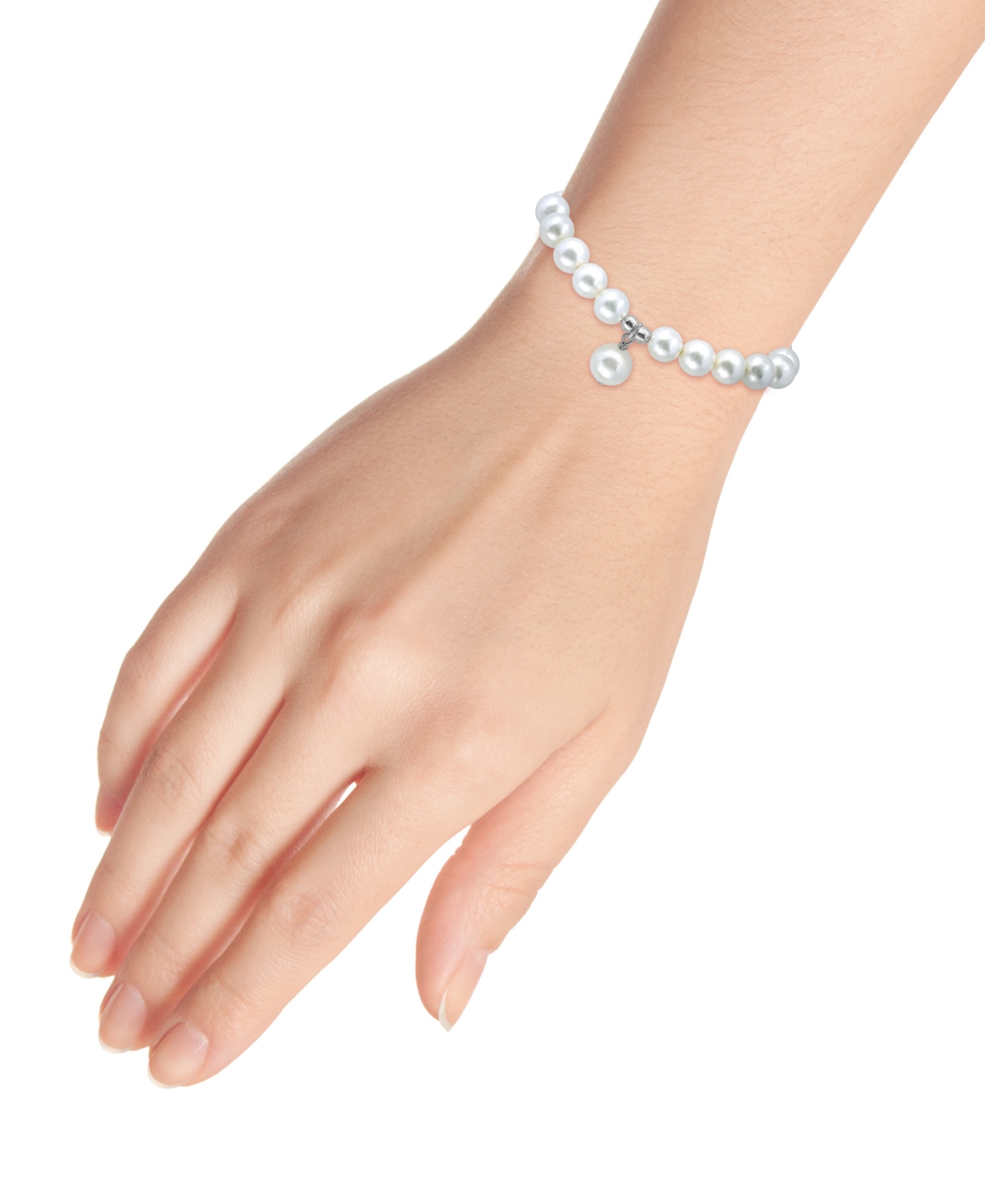 Macy's White Shell Pearl Charm Drop with White Shell Pearl Stretch Bracelet