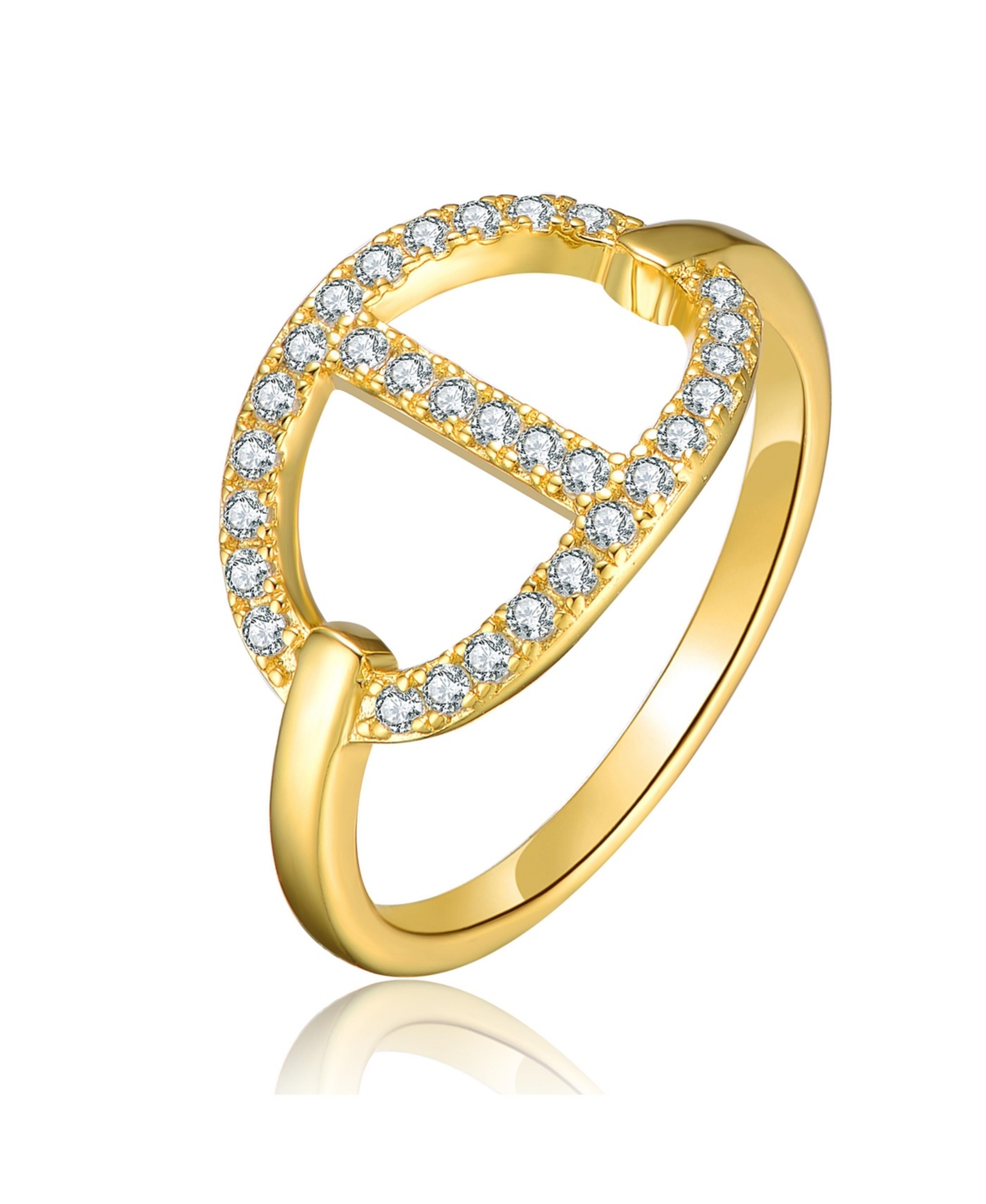 14K Gold Plated with Clear Cubic Zirconia Featuring a Mesmerizing Design Ring - Gold
