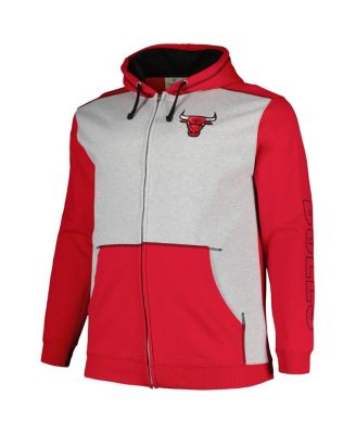 Men's Red, Heather Gray Chicago Bulls Big and Tall Contrast Pieced Stitched Full-Zip Hoodie