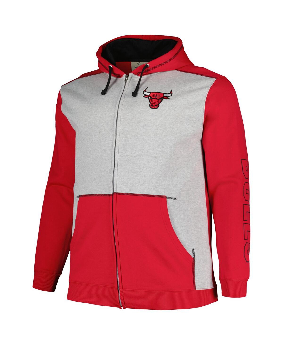 Men's Fanatics Heather Gray Chicago Bulls Big and Tall Contrast Pieced Stitched Full-Zip Hoodie - Heather Gray
