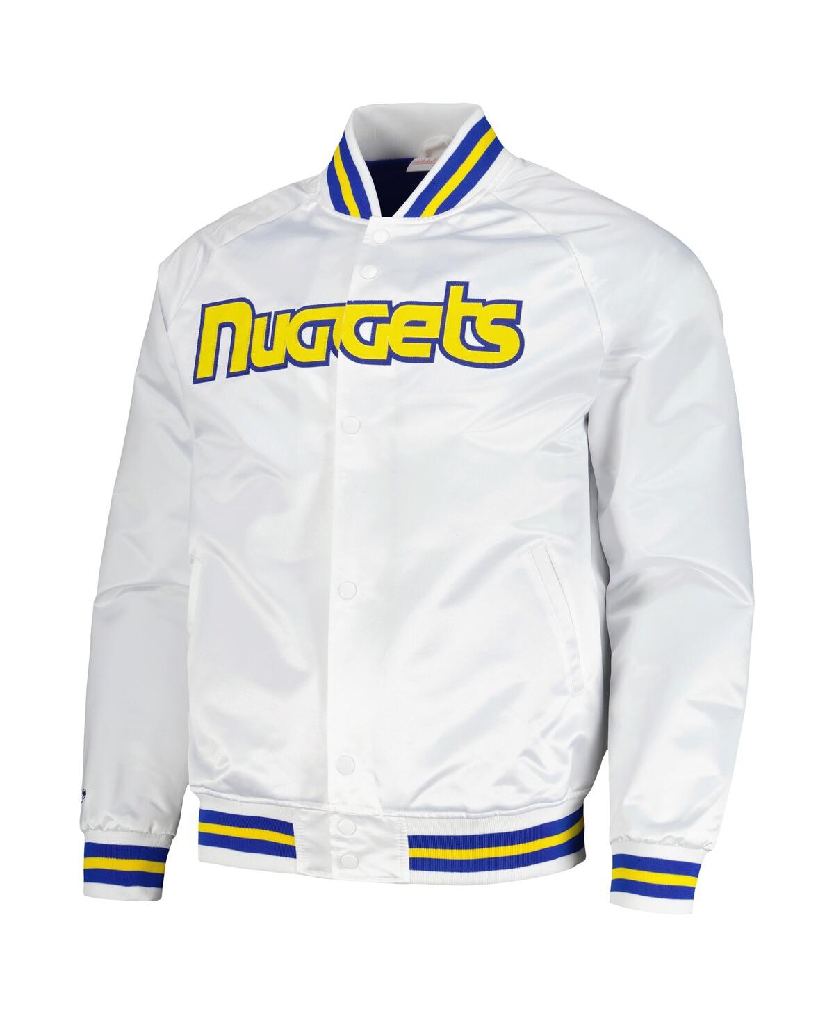 Men's Mitchell & NessDenver Nuggets Hardwood Classics Throwback Wordmark Raglan Full-Snap Jacket - White