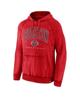 Men's Heather Red Distressed Houston Rockets Foul Trouble Snow Wash Raglan Pullover Hoodie