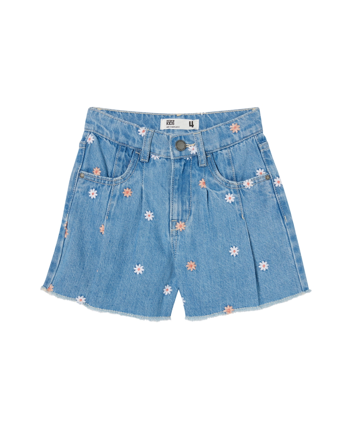 Cotton On Babies' Toddler Girls Kyla Denim Shorts In Faded Vintage Wash,floral Embroidery