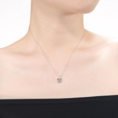 White Gold Plated with Cubic Zirconia Heart Drop Pave Pendant Necklace