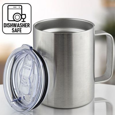 12 oz Insulated Coffee Mug with Lid - Stainless Steel Camping Mug Tumbler with Handle