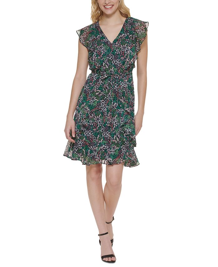 Tommy Hilfiger Women's Ruffled Floral Print Fit & Flare Dress - Macy's