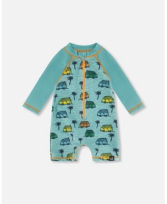 Deux Par Deux Long Sleeve Toddler Rashgaurd - Light Blue Beach Deux Par Deux Long Sleeve Toddler Rashgaurd - Light Blue Beach