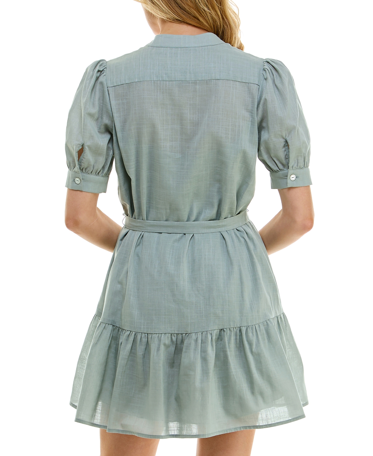 Shop B Darlin Juniors' Short-sleeve Tied Button-front Dress In Sage