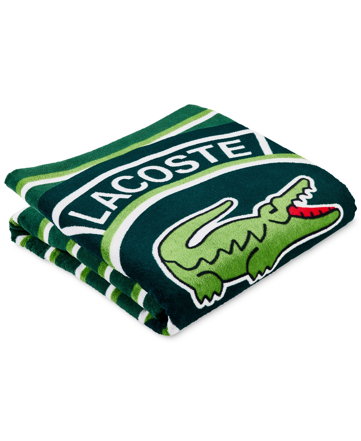 Shop Lacoste Home Logo Golf Striped Cotton Beach Towel In Green